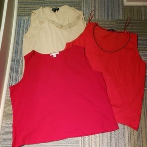 Womans sleeveless tops, Set Of 3, Solid Colors Red, Orange, Beige